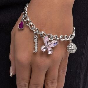 Luminous Lift Pink Charm Bracelet Blessed Butterfly Silver Chain